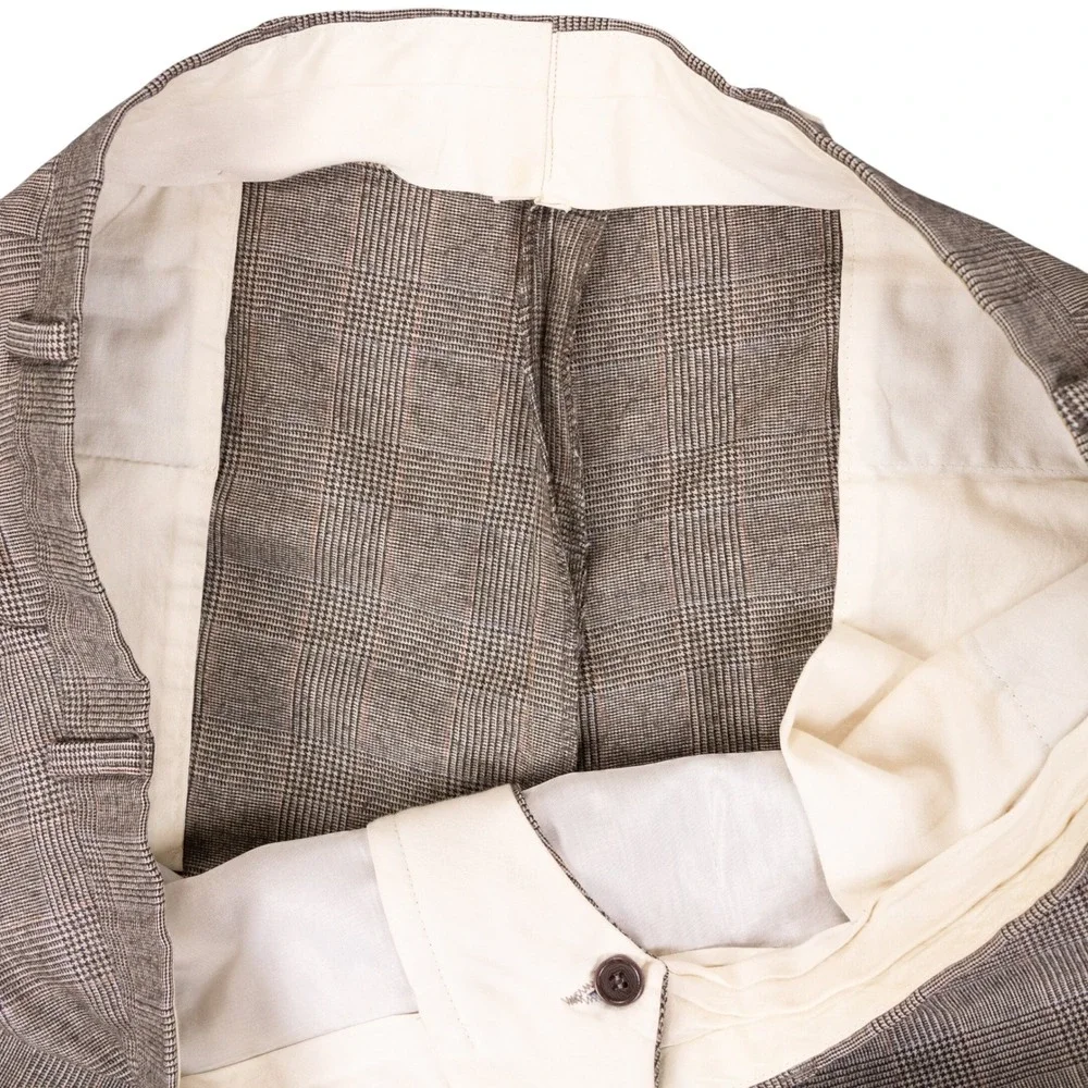 Brooks Brothers Mens 44x31 Wool Cashmere Glen Plaid Dress Pants Brown